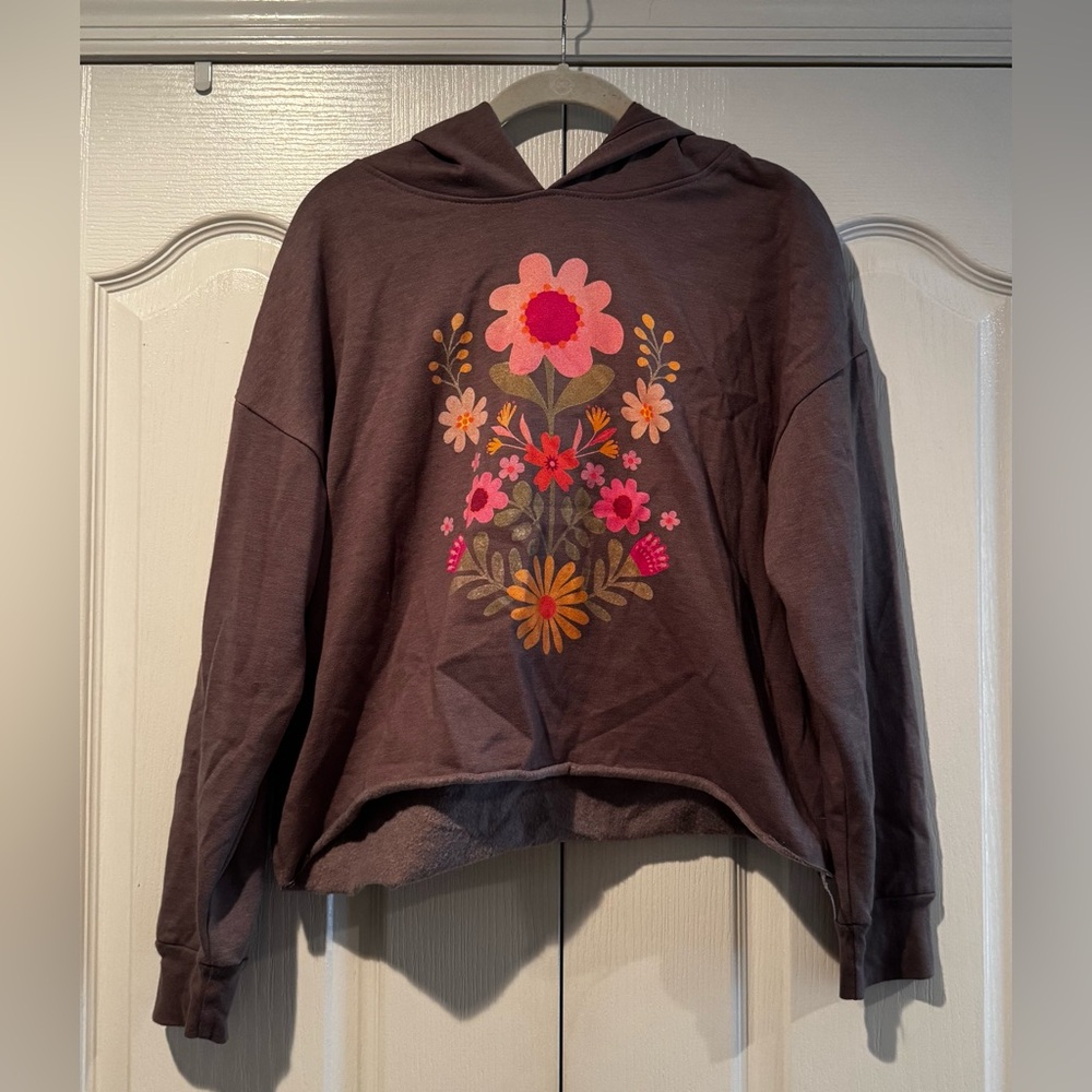 NATURAL LIFE Brown Hoodie with Pink and Orange Floral Print